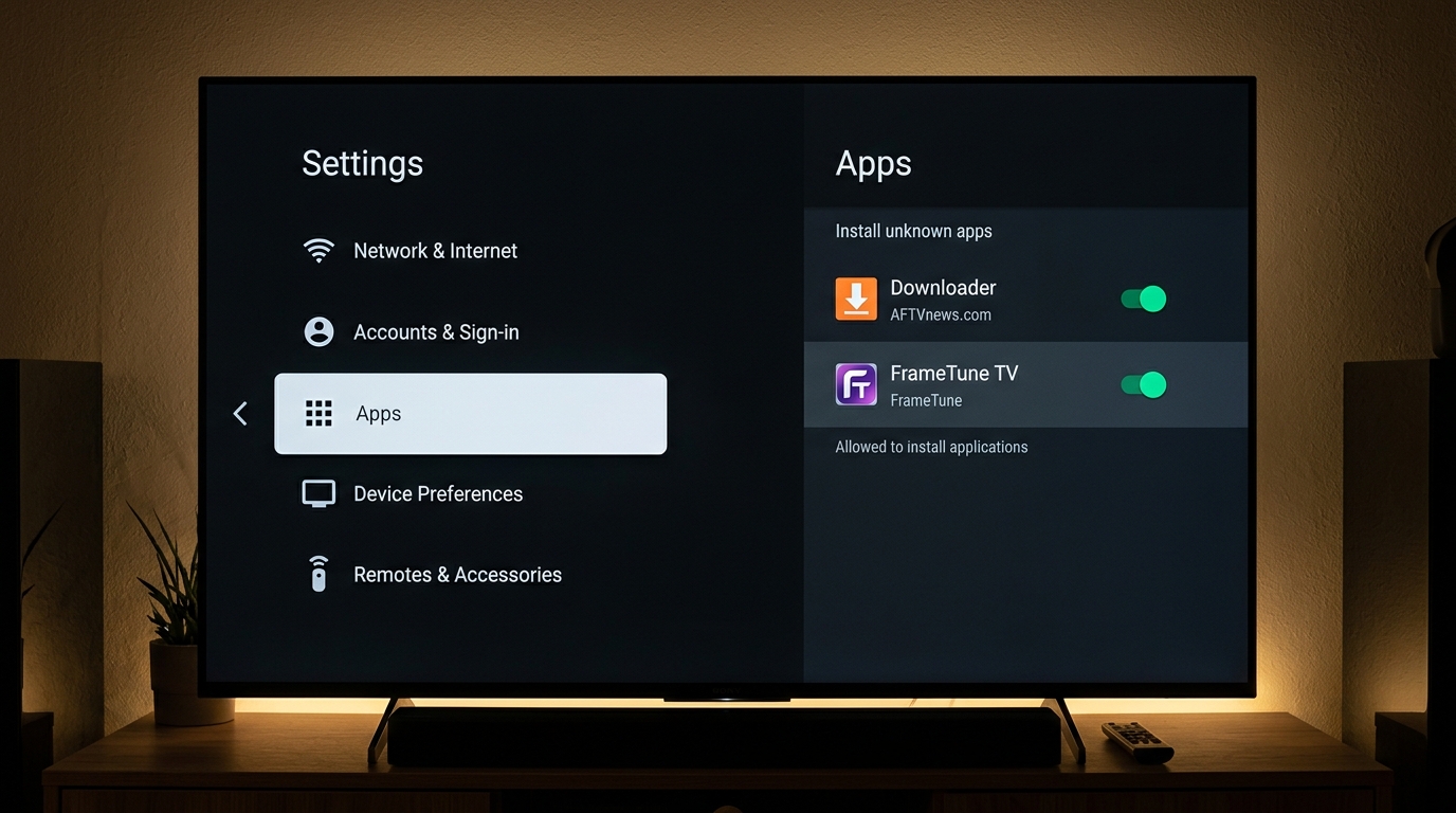 Install unknown apps toggle screen on TV